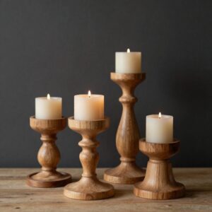 Wooden Candle Holder Set